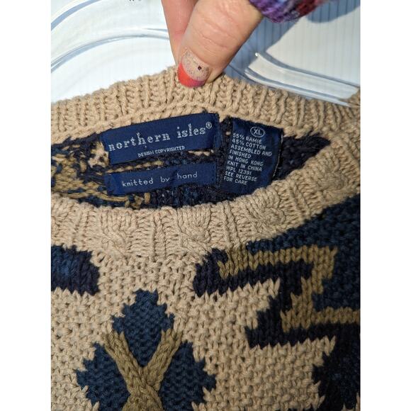 Vintage 90's Northern Isle Hand Knit Chunky Sweater Southwestern Aztec XL - Picture 4 of 8